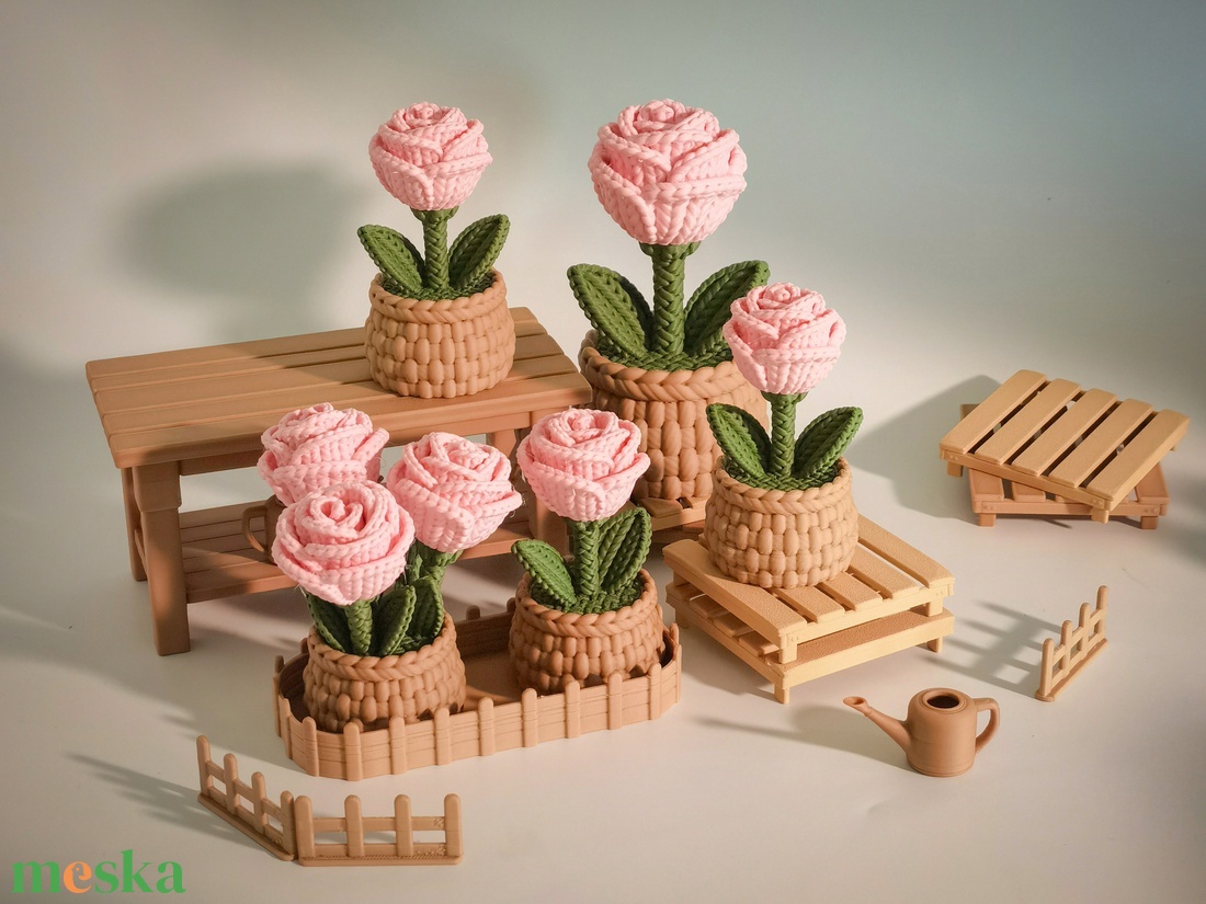 Kötött hatású cuki Rózsák - otthon & életmód - virágdekoráció - virágdíszek - asztali virágdísz - Meska.hu