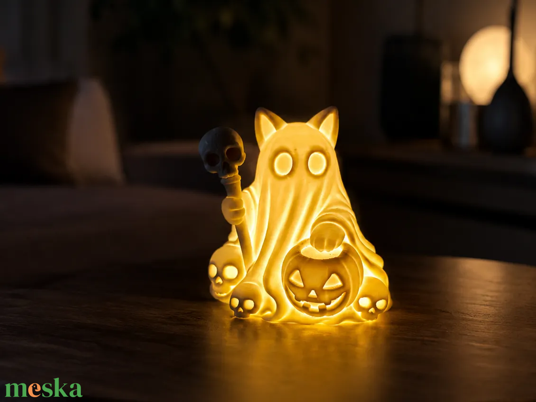 Kicsi Világító Cicás Szellem Polcdísz - otthon & életmód - dekoráció - halloween - halloweeni dekoráció - Meska.hu