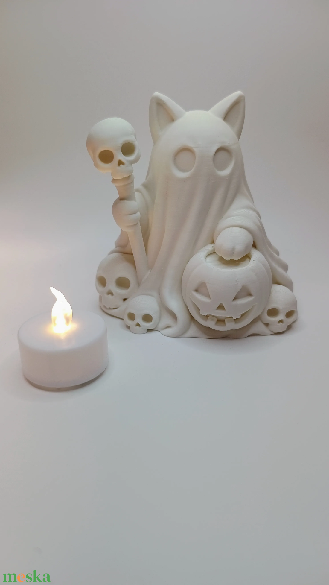 Kicsi Világító Cicás Szellem Polcdísz - otthon & életmód - dekoráció - halloween - halloweeni dekoráció - Meska.hu