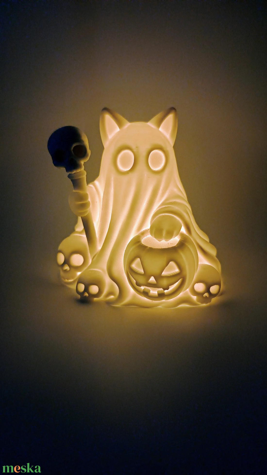 Kicsi Világító Cicás Szellem Polcdísz - otthon & életmód - dekoráció - halloween - halloweeni dekoráció - Meska.hu
