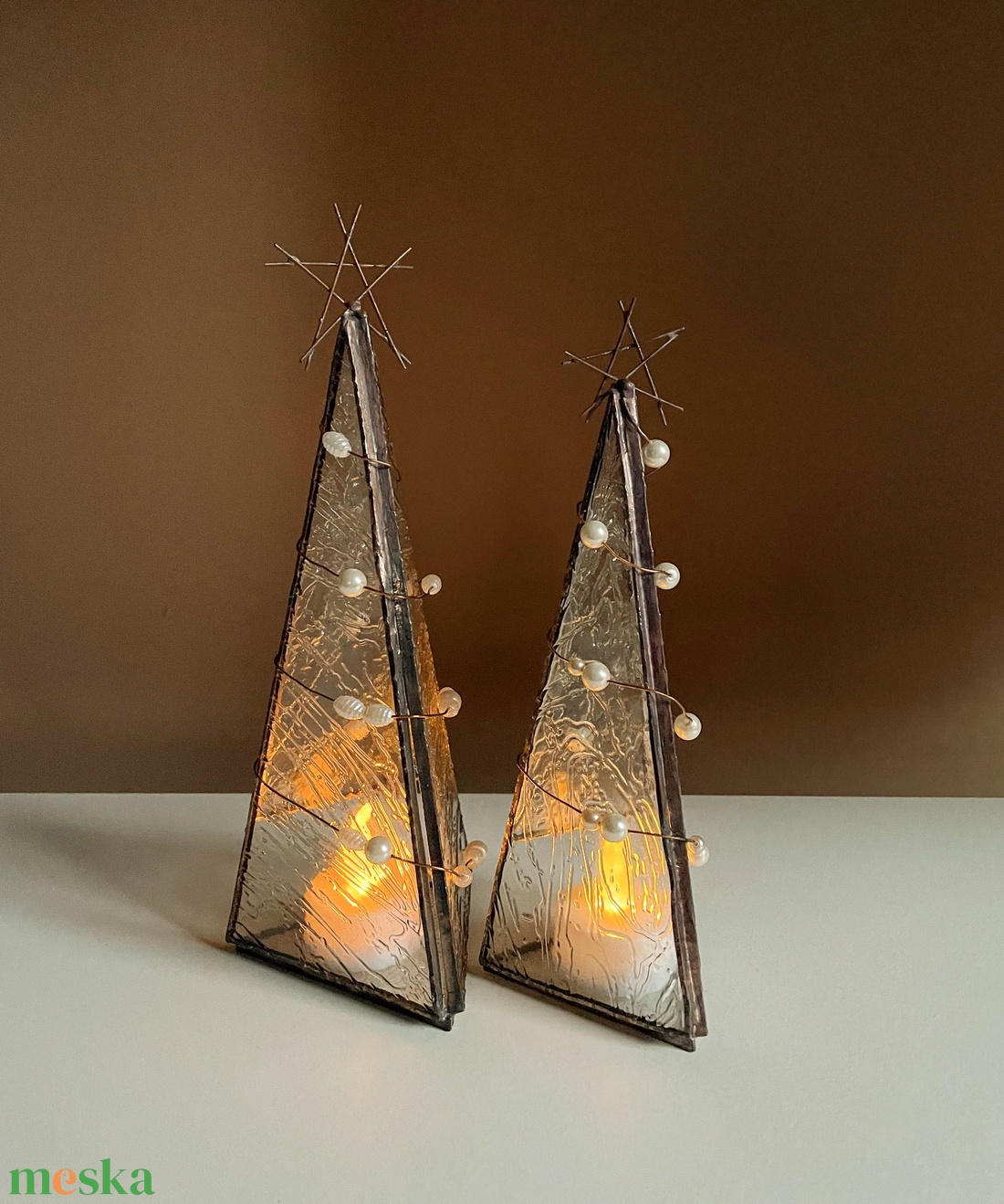 Tiffany technikával készült üvegmécses sett, 2 db üvegdísz, led mécses - otthon & életmód - dekoráció - asztal és polc dekoráció - díszüveg - Meska.hu