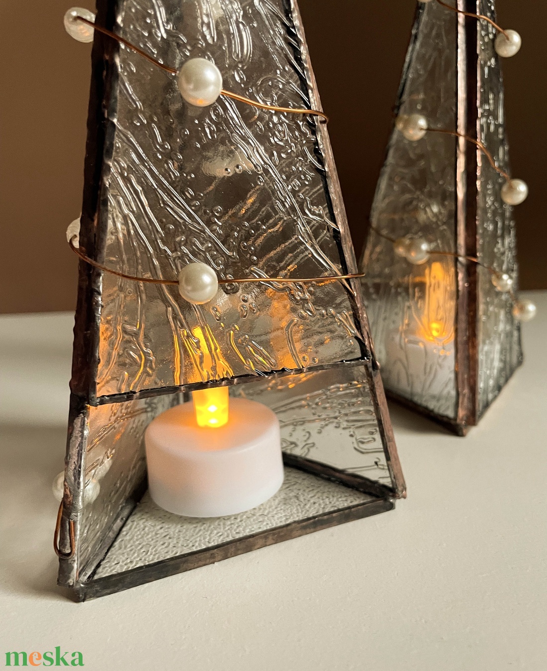 Tiffany technikával készült üvegmécses sett, 2 db üvegdísz, led mécses - otthon & életmód - dekoráció - asztal és polc dekoráció - díszüveg - Meska.hu