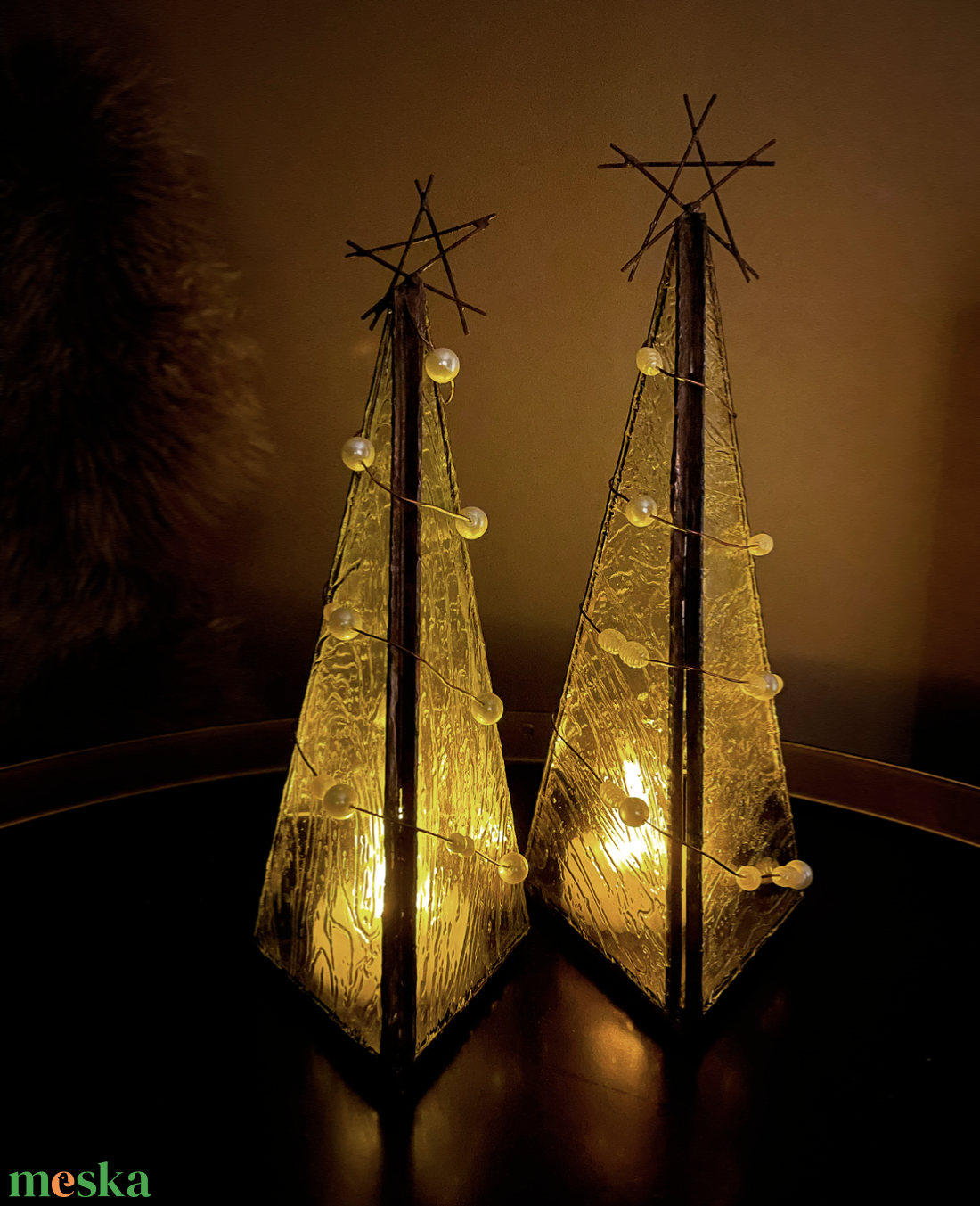 Tiffany technikával készült üvegmécses sett, 2 db üvegdísz, led mécses - otthon & életmód - dekoráció - asztal és polc dekoráció - díszüveg - Meska.hu