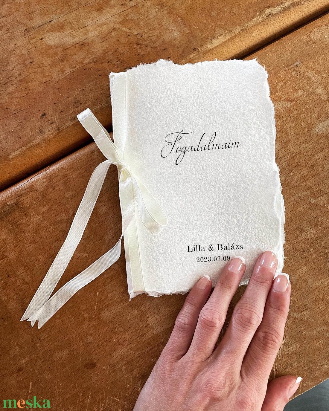 ESKÜVŐI FOGADALOM FÜZET - textúrált merített papír,  rojtos szél, A6 - esküvő - meghívó & kártya - meghívó - Meska.hu