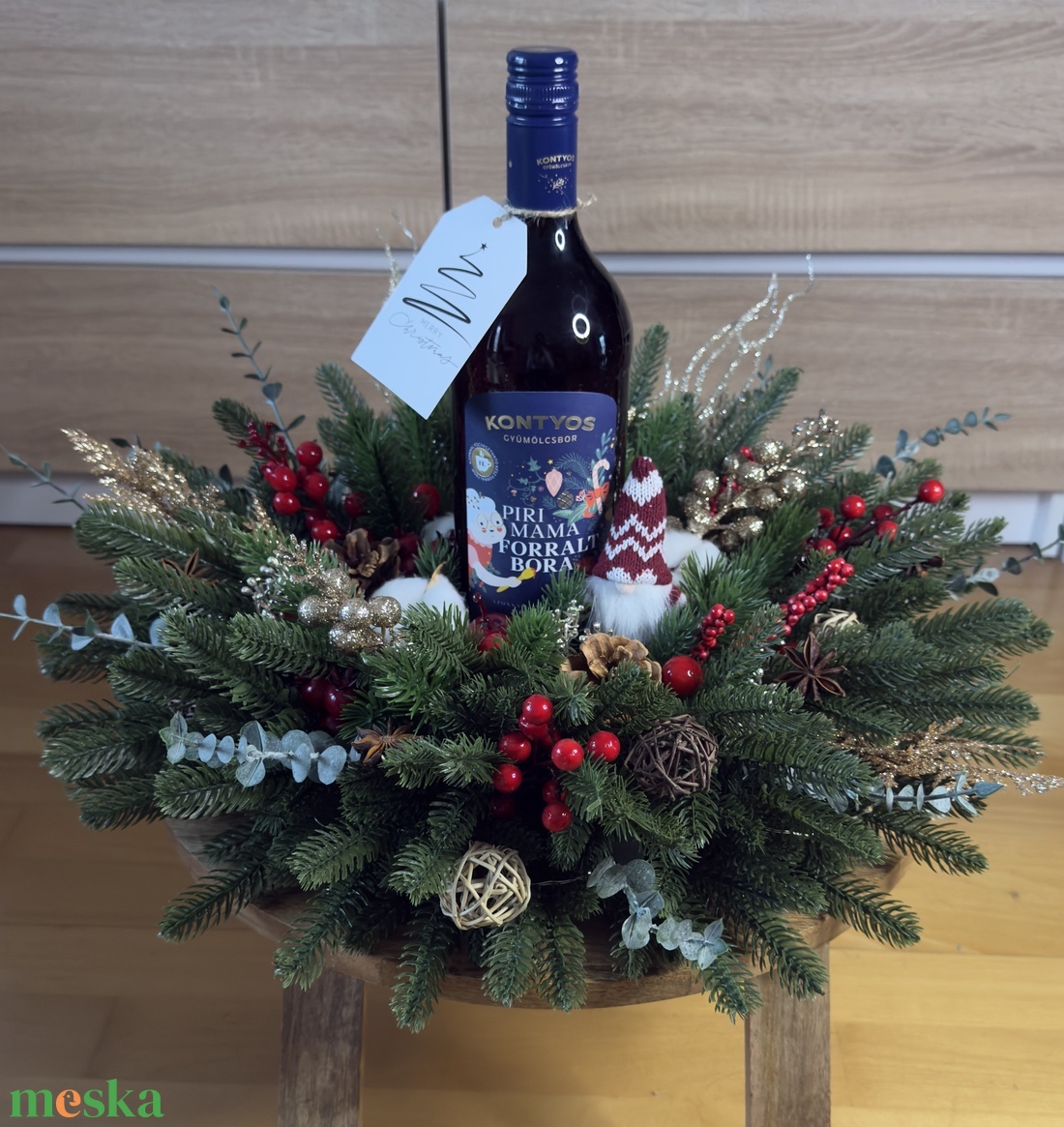 Karácsonyi boros asztaldísz  - otthon & életmód - dekoráció - asztal és polc dekoráció - asztaldísz - Meska.hu