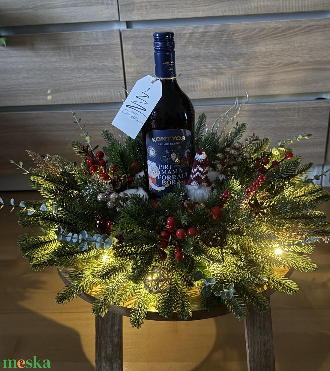 Karácsonyi boros asztaldísz  - otthon & életmód - dekoráció - asztal és polc dekoráció - asztaldísz - Meska.hu