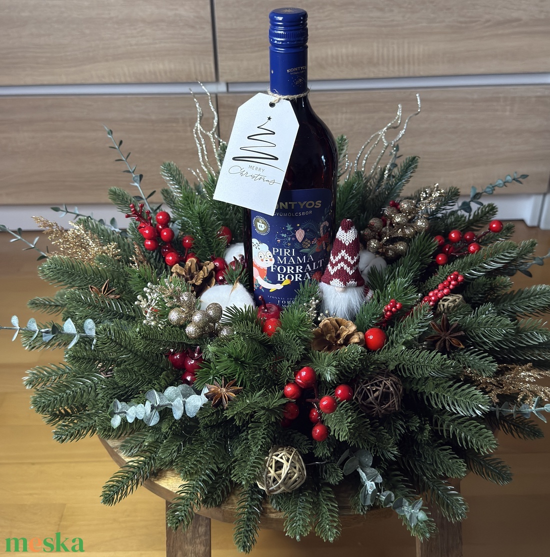 Karácsonyi boros asztaldísz  - otthon & életmód - dekoráció - asztal és polc dekoráció - asztaldísz - Meska.hu