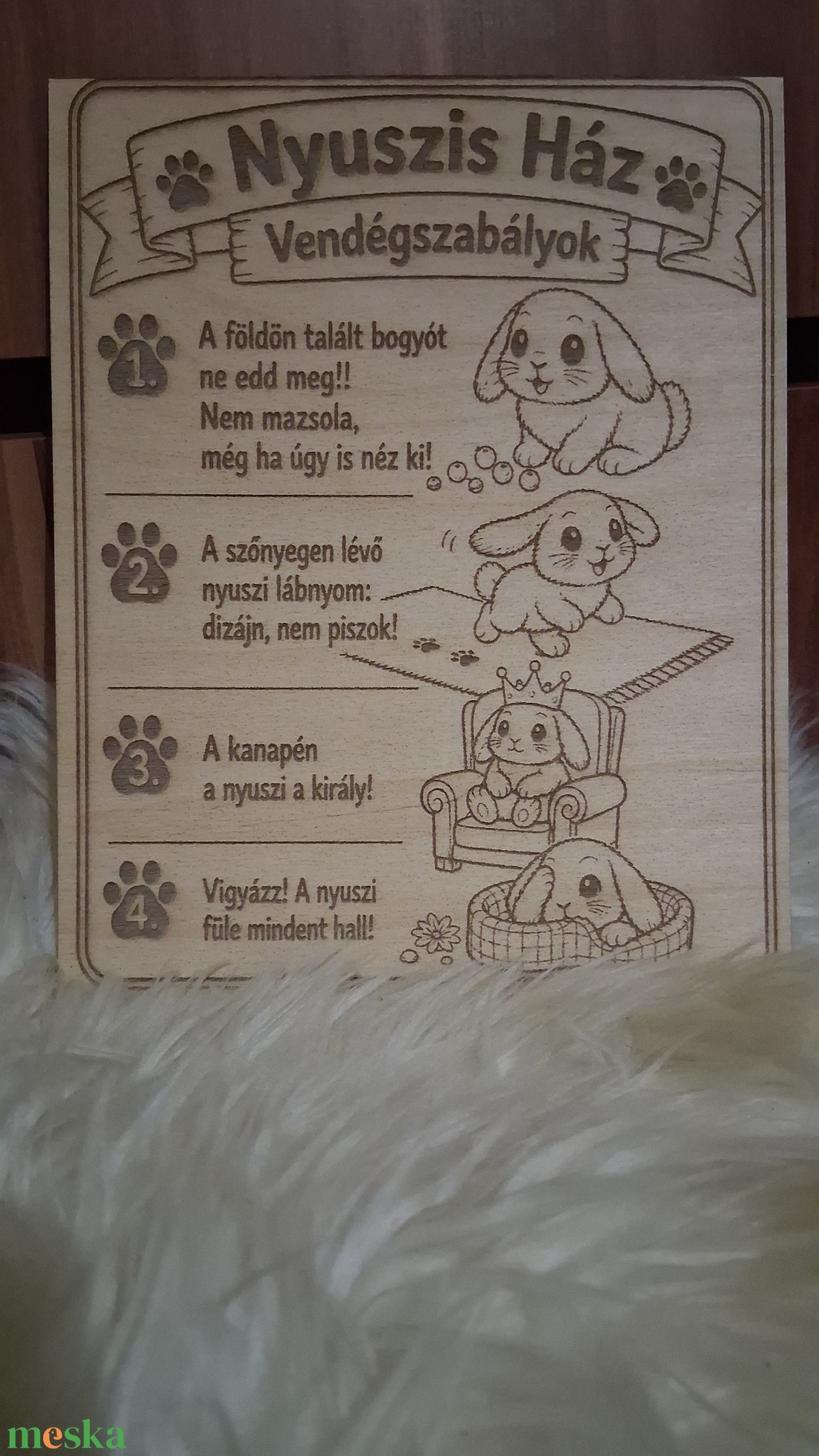 Bunny house rules - otthon & életmód - dekoráció - asztal és polc dekoráció - gravírozott táblák - Meska.hu