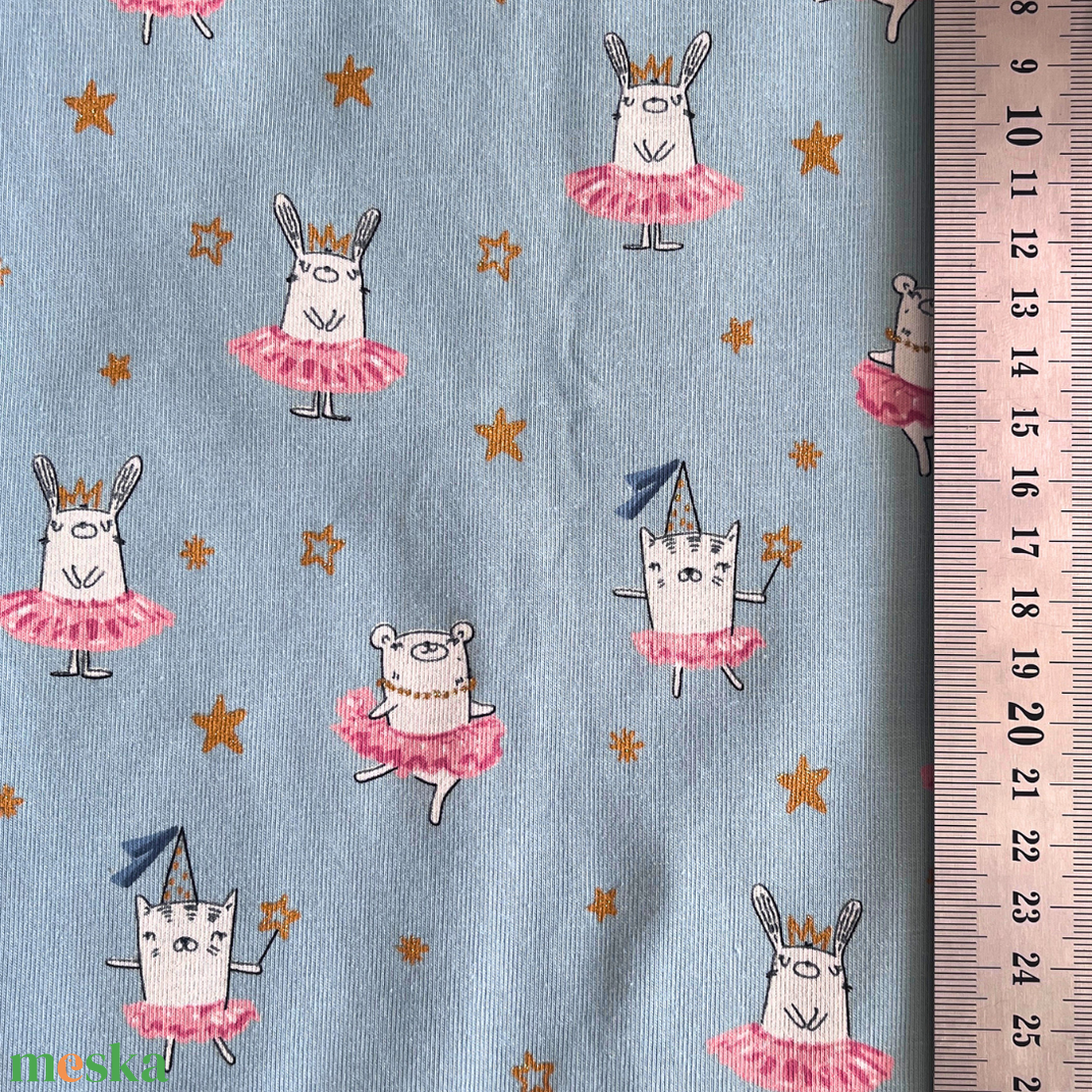 Poppy DANCING RABBIT balerina mintás designer jersey � Limitált anyagdarabok (OEKO-TEX) - kellékek & szerszámok - méteráru - anyagcsomag - Meska.hu