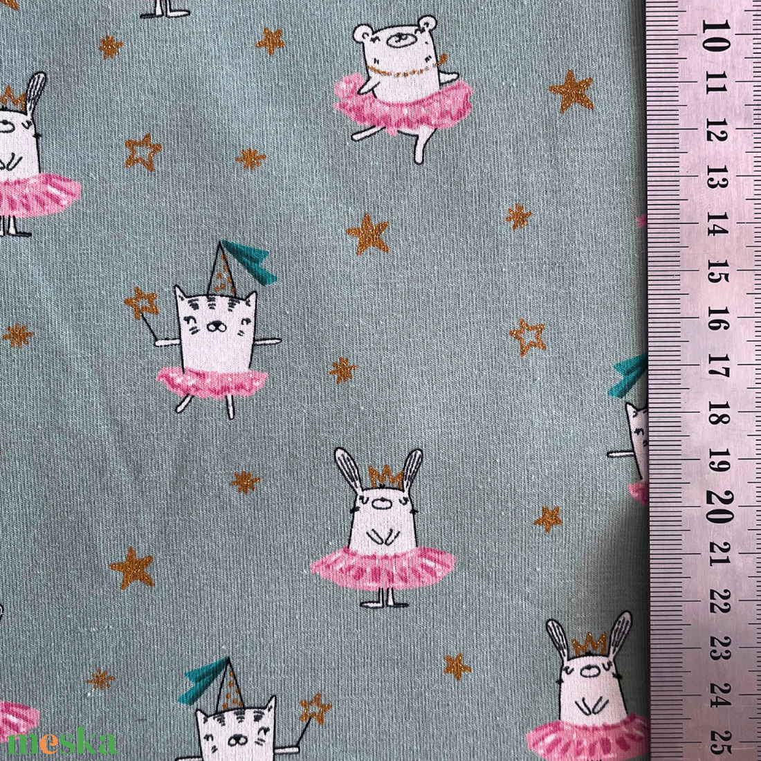 Poppy DANCING RABBIT balerina mintás designer jersey � Limitált anyagdarabok (OEKO-TEX) - kellékek & szerszámok - méteráru - anyagcsomag - Meska.hu