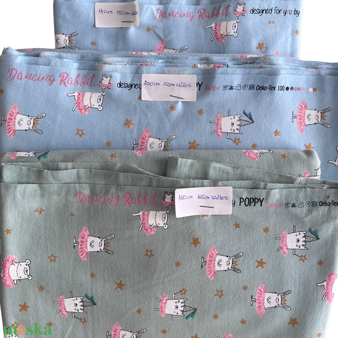 Poppy DANCING RABBIT balerina mintás designer jersey � Limitált anyagdarabok (OEKO-TEX) - kellékek & szerszámok - méteráru - anyagcsomag - Meska.hu