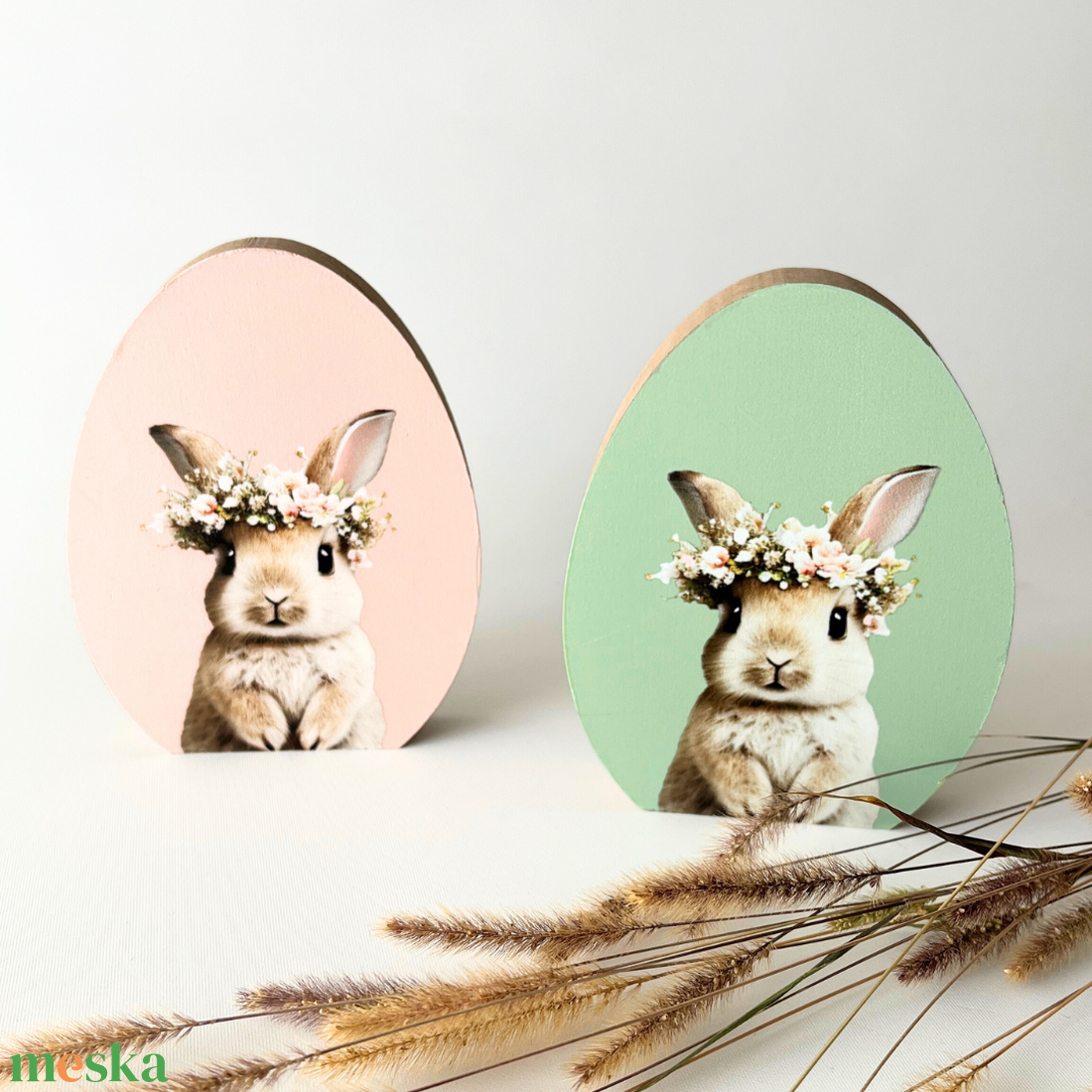 Húsvéti nyuszis farost tojás dekor - Rózsaszín / Türkiz - kellékek & szerszámok - dekorációs kellékek - egyéb kellékek - Meska.hu