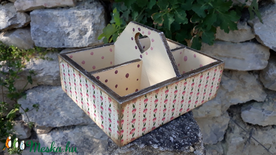 Vintage stílusú tulipános mintás tároló doboz osztott négyes - otthon & életmód - konyhafelszerelés, tálalás - Meska.hu