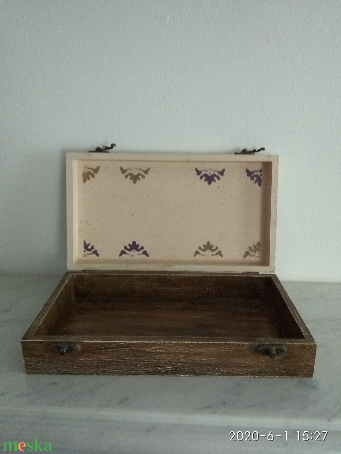  Vintage levendulás ékszertartó doboz/varrós doboz - ékszer - ékszertartó - ékszerdoboz - Meska.hu
