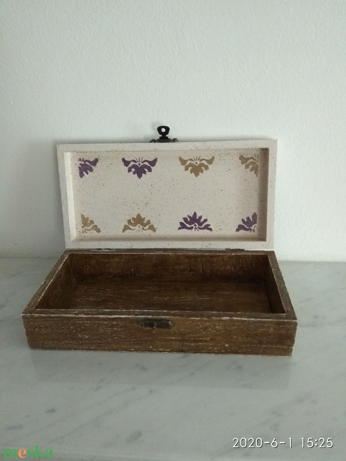  Vintage csokros levendulás ékszertartó doboz/varrós doboz - ékszer - ékszertartó - ékszerdoboz - Meska.hu