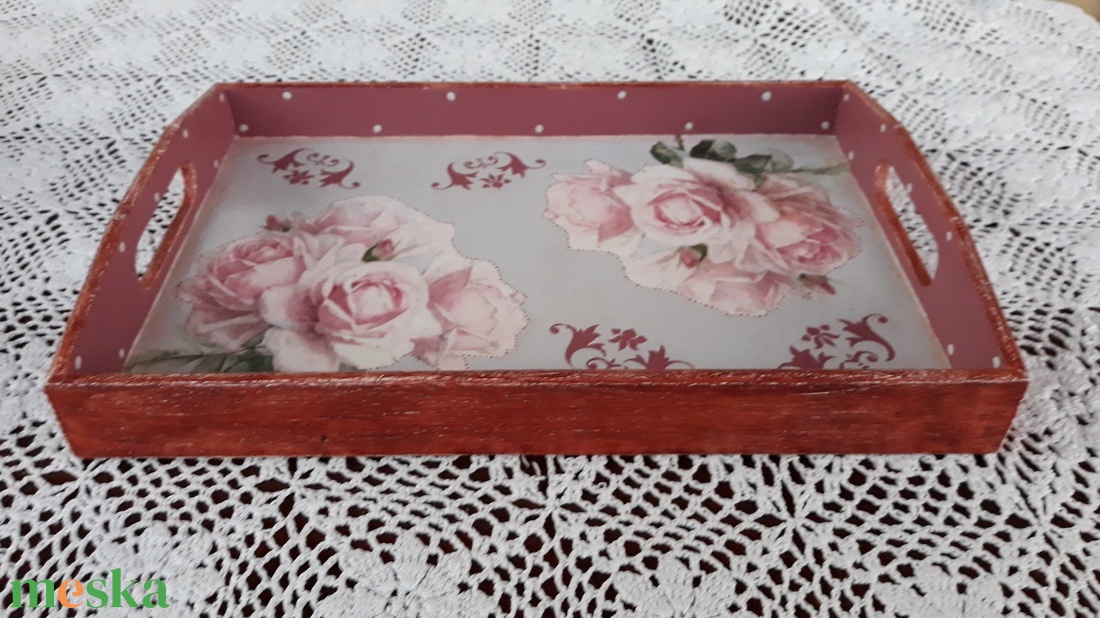 Vintage stílusú rózsás tálca fából - otthon & életmód - konyhafelszerelés, tálalás - tálalás - tálca - Meska.hu