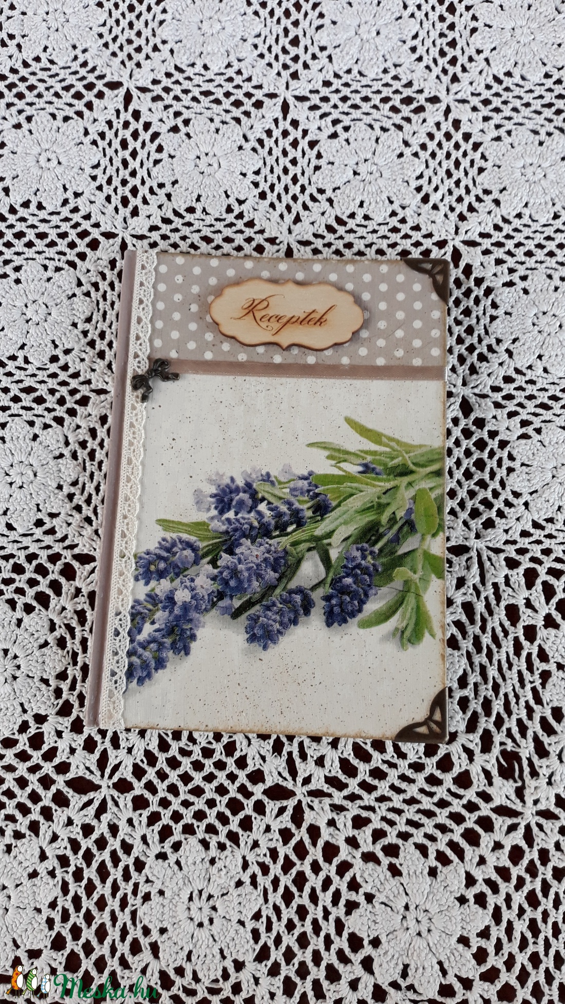 Receptfüzet csokros levendula mintával a vintage jegyében - otthon & életmód - konyhafelszerelés, tálalás - Meska.hu