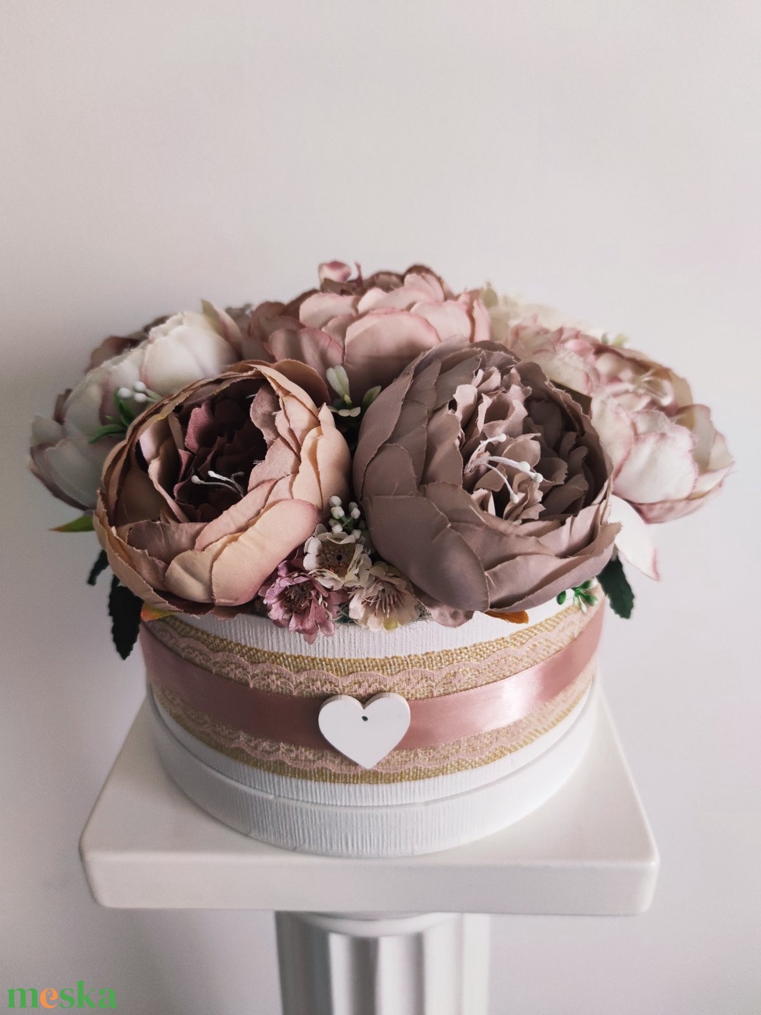 Virágbox / asztaldísz  vintage púder-mályva pasztell árnyalatokkal nagy méretű - otthon & életmód - dekoráció - virágdísz és tartó - virágbox, virágdoboz - Meska.hu