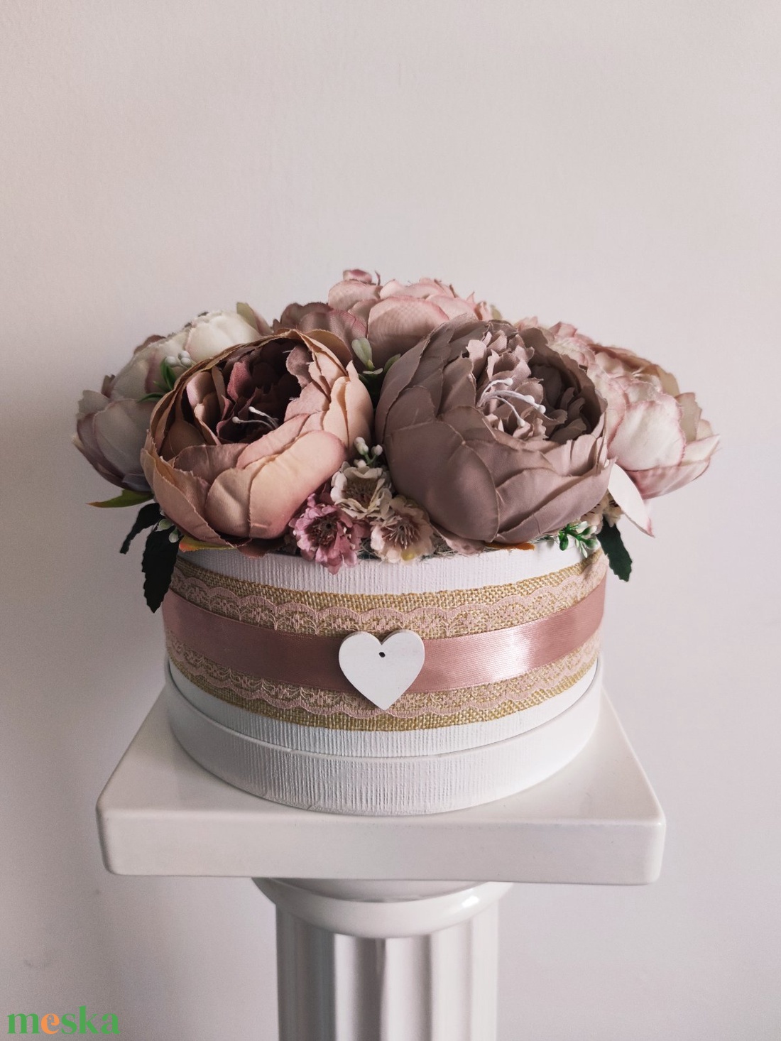 Virágbox / asztaldísz  vintage púder-mályva pasztell árnyalatokkal nagy méretű - otthon & életmód - dekoráció - virágdísz és tartó - virágbox, virágdoboz - Meska.hu