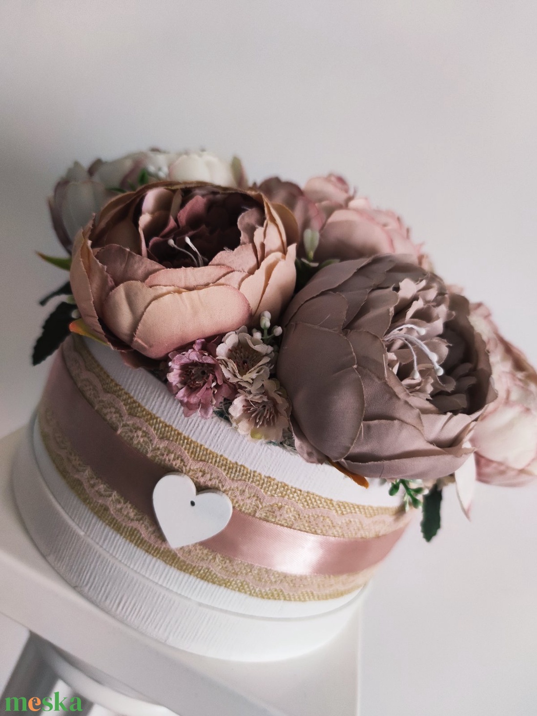 Virágbox / asztaldísz  vintage púder-mályva pasztell árnyalatokkal nagy méretű - otthon & életmód - dekoráció - virágdísz és tartó - virágbox, virágdoboz - Meska.hu