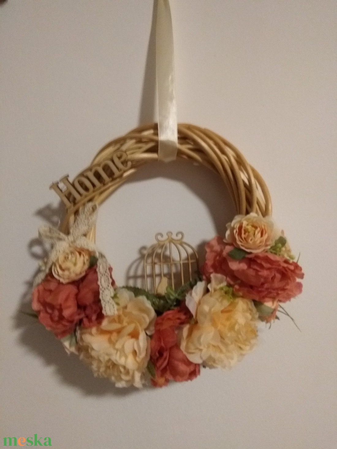 Kalitkás púder-mályva vintage virágos ajtódísz - otthon & életmód - dekoráció - ajtó- és ablak dekoráció - ajtódísz & kopogtató - Meska.hu