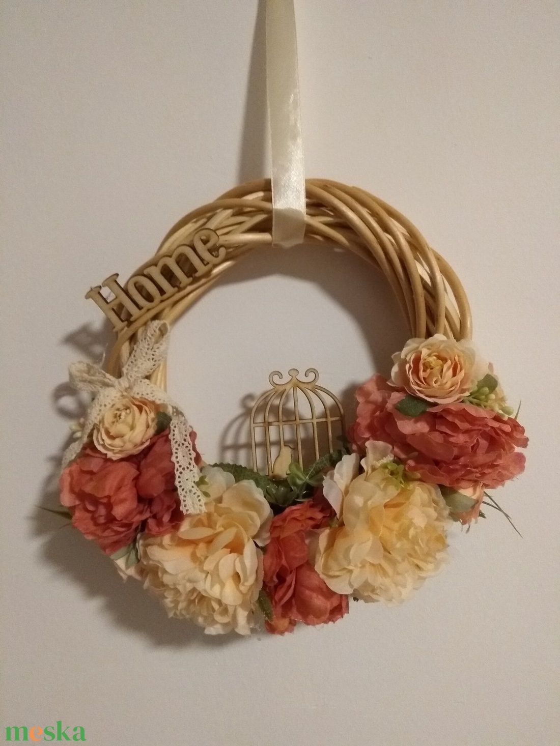 Kalitkás púder-mályva vintage virágos ajtódísz - otthon & életmód - dekoráció - ajtó- és ablak dekoráció - ajtódísz & kopogtató - Meska.hu