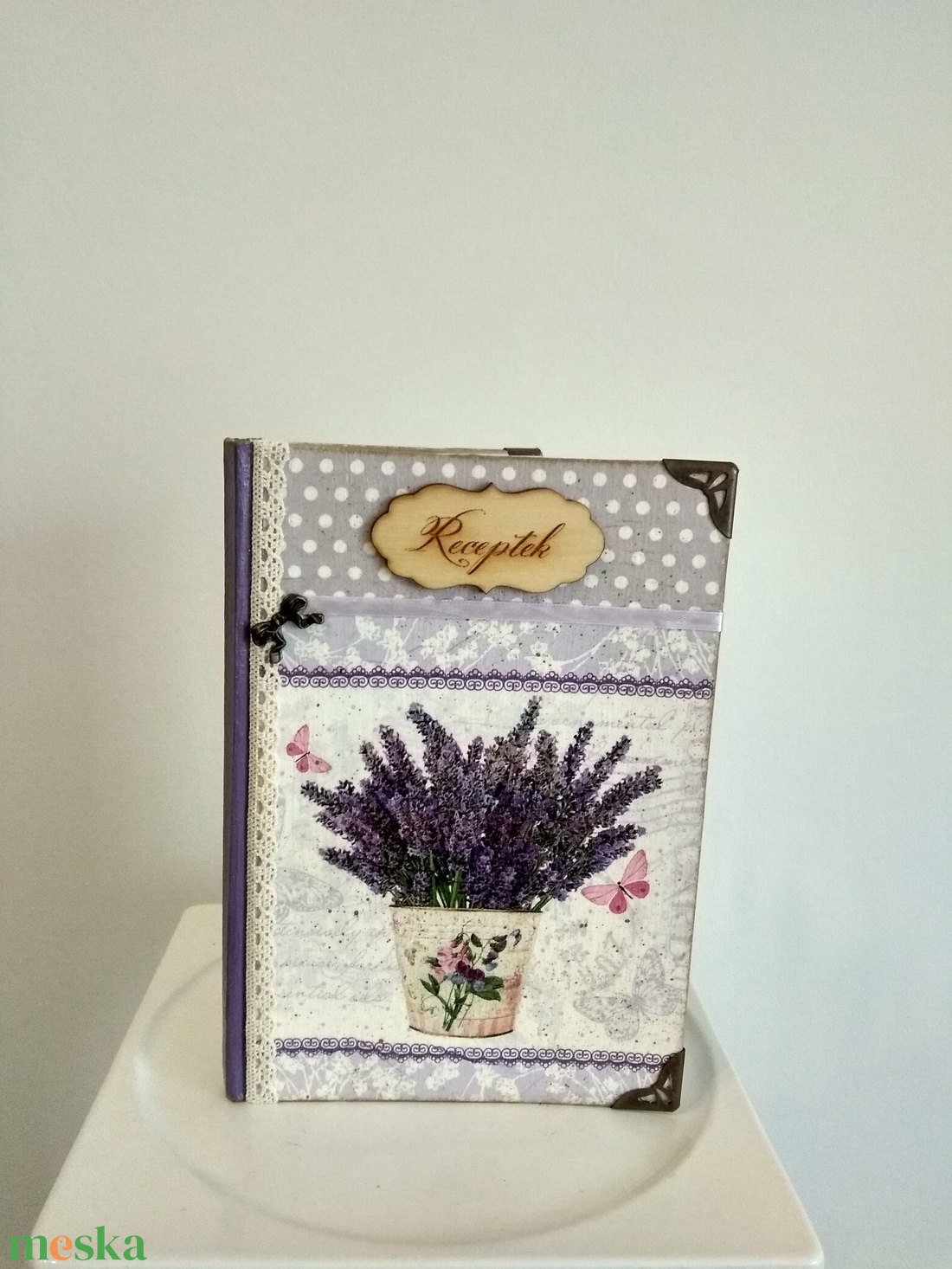 Receptfüzet csokros levendula mintával a vintage jegyében - otthon & életmód - konyhafelszerelés, tálalás - sütés, főzés - receptfüzet - Meska.hu