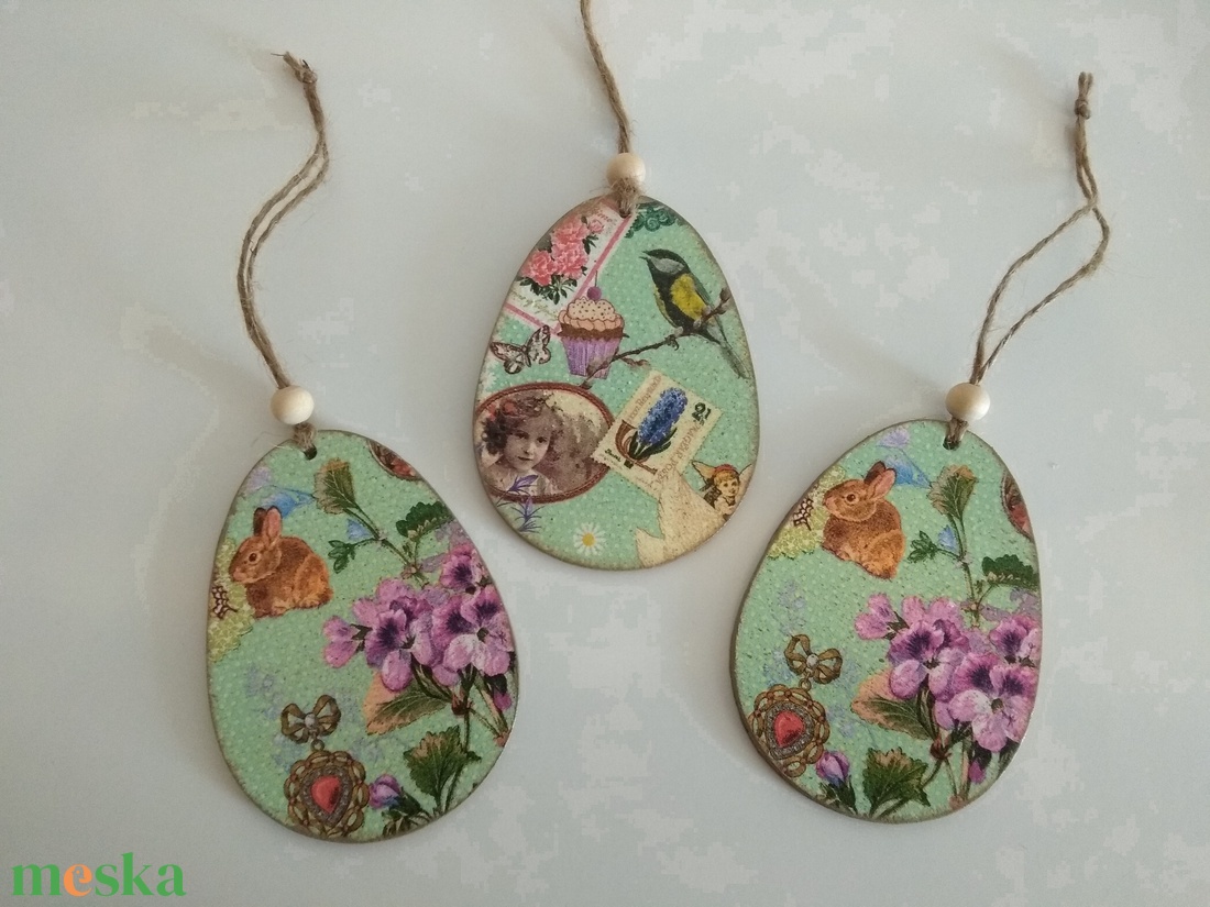 Felakasztható lapos húsvéti fa tojás / asztaldekoráció - otthon & életmód - dekoráció - fali és függő dekoráció - függődísz - Meska.hu