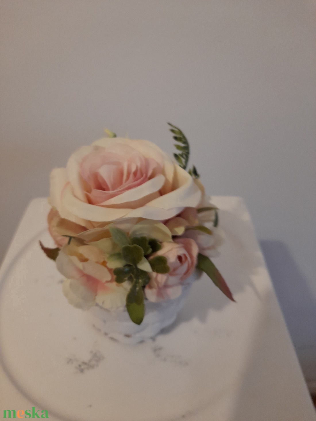  Virágbox / asztaldísz vintage rózsaszín virágokkal  - otthon & életmód - dekoráció - virágdísz és tartó - virágbox, virágdoboz - Meska.hu