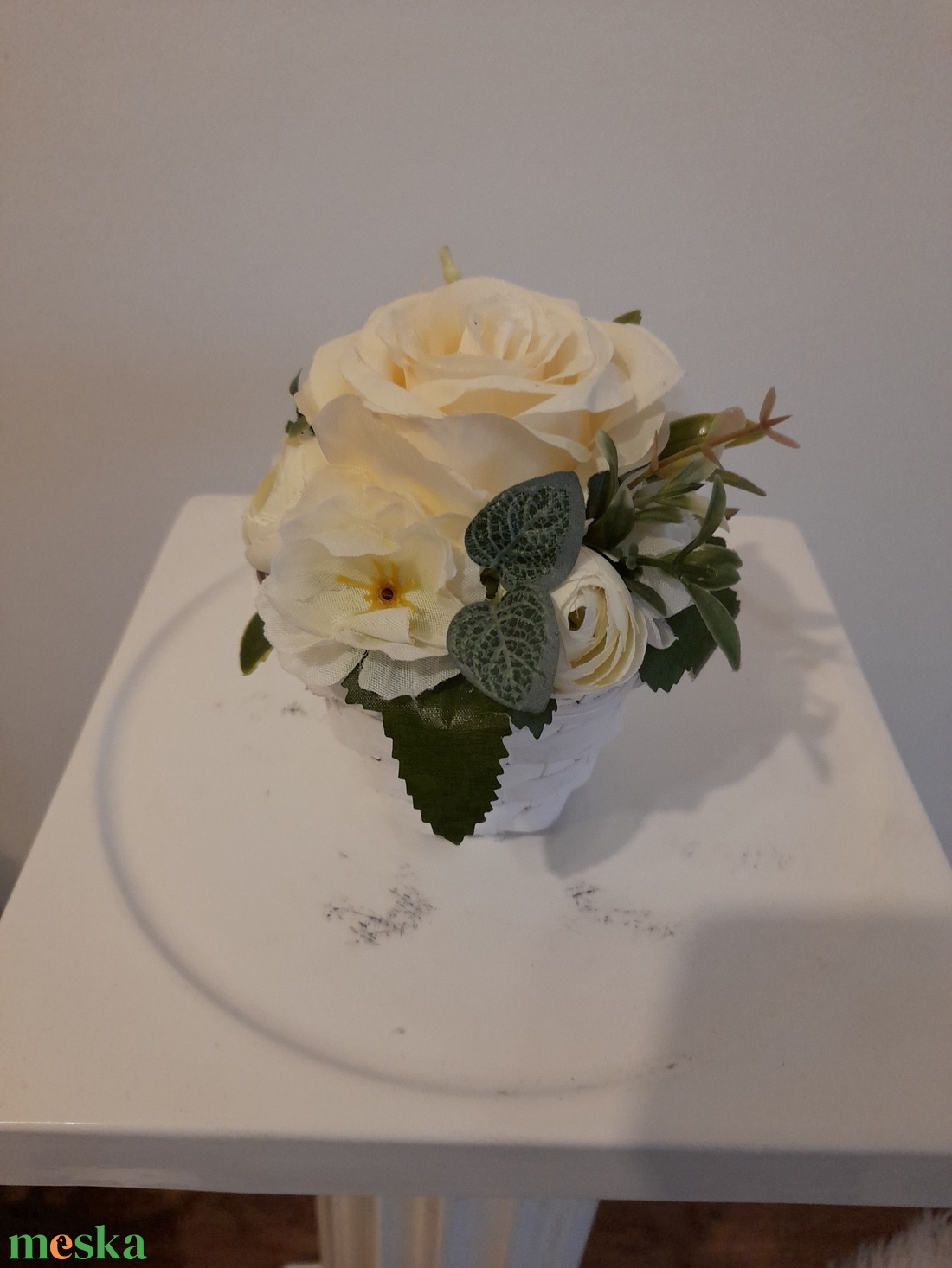  Virágbox / asztaldísz vintage bézs virágokkal  - otthon & életmód - dekoráció - virágdísz és tartó - virágbox, virágdoboz - Meska.hu