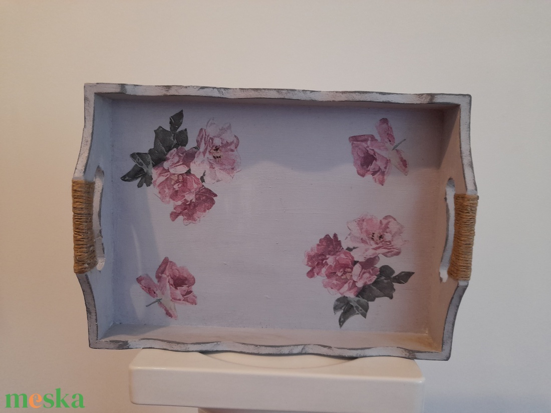 Vintage stílusú rózsás tálca fából - otthon & életmód - konyhafelszerelés, tálalás - tálalás - tálca - Meska.hu