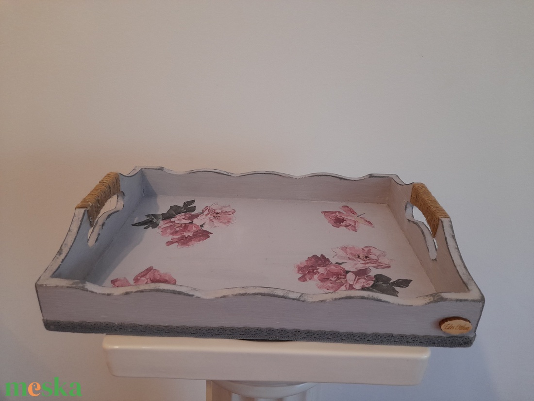 Vintage stílusú rózsás tálca fából - otthon & életmód - konyhafelszerelés, tálalás - tálalás - tálca - Meska.hu