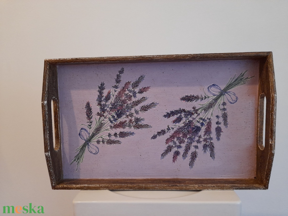 Vintage stílusú  levendulás tálca fából - otthon & életmód - konyhafelszerelés, tálalás - tálalás - tálca - Meska.hu