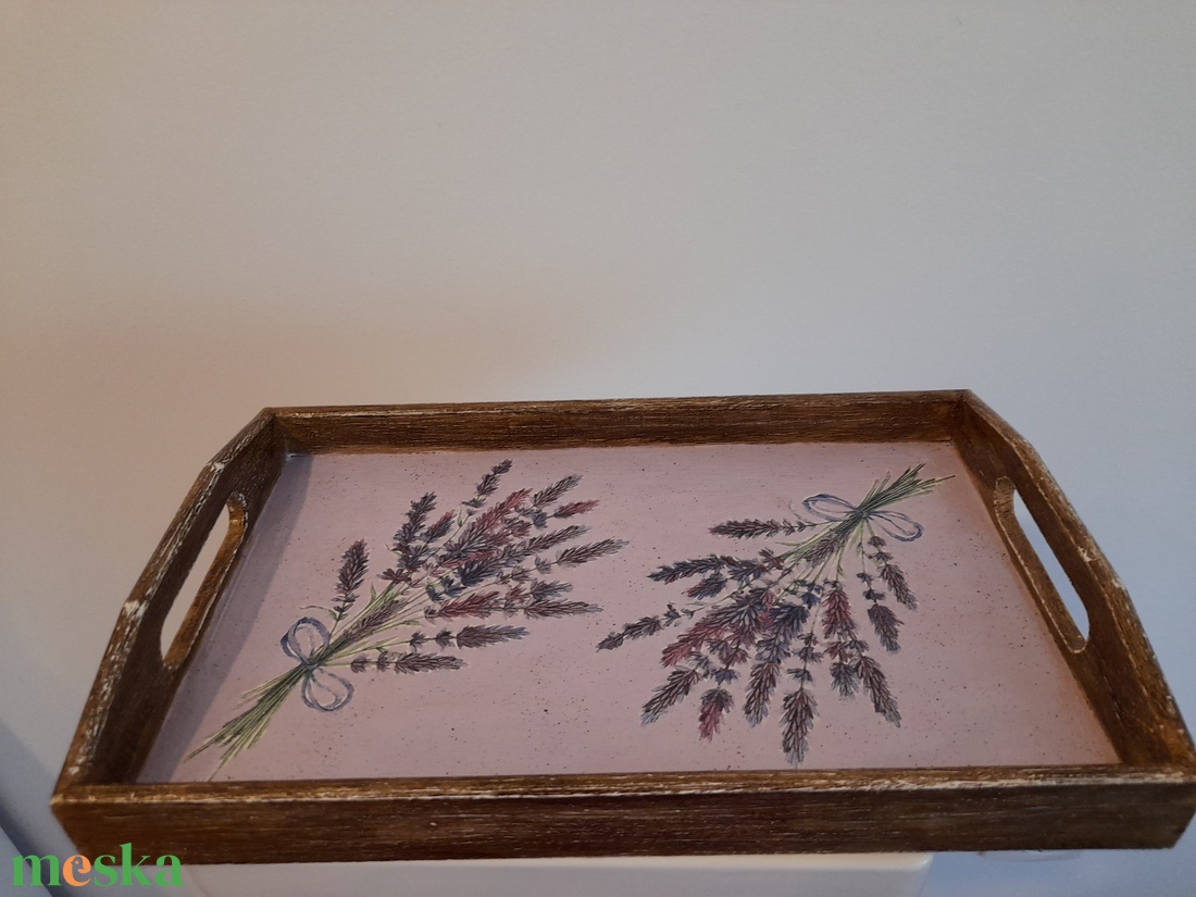 Vintage stílusú  levendulás tálca fából - otthon & életmód - konyhafelszerelés, tálalás - tálalás - tálca - Meska.hu