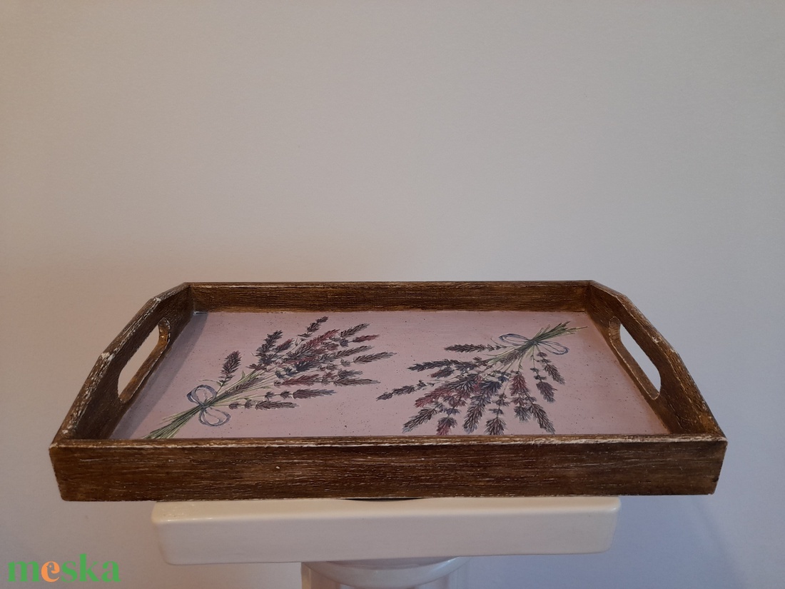 Vintage stílusú  levendulás tálca fából - otthon & életmód - konyhafelszerelés, tálalás - tálalás - tálca - Meska.hu