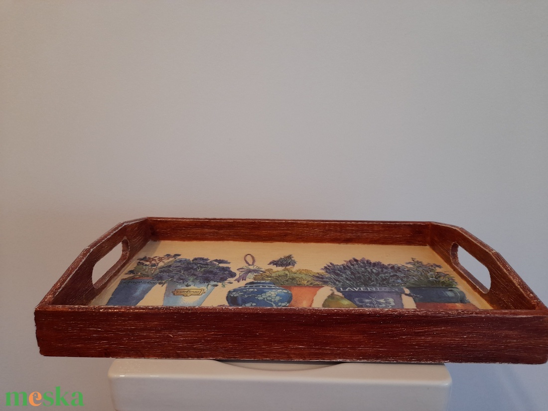Vintage stílusú  levendulás tálca fából - otthon & életmód - konyhafelszerelés, tálalás - tálalás - tálca - Meska.hu