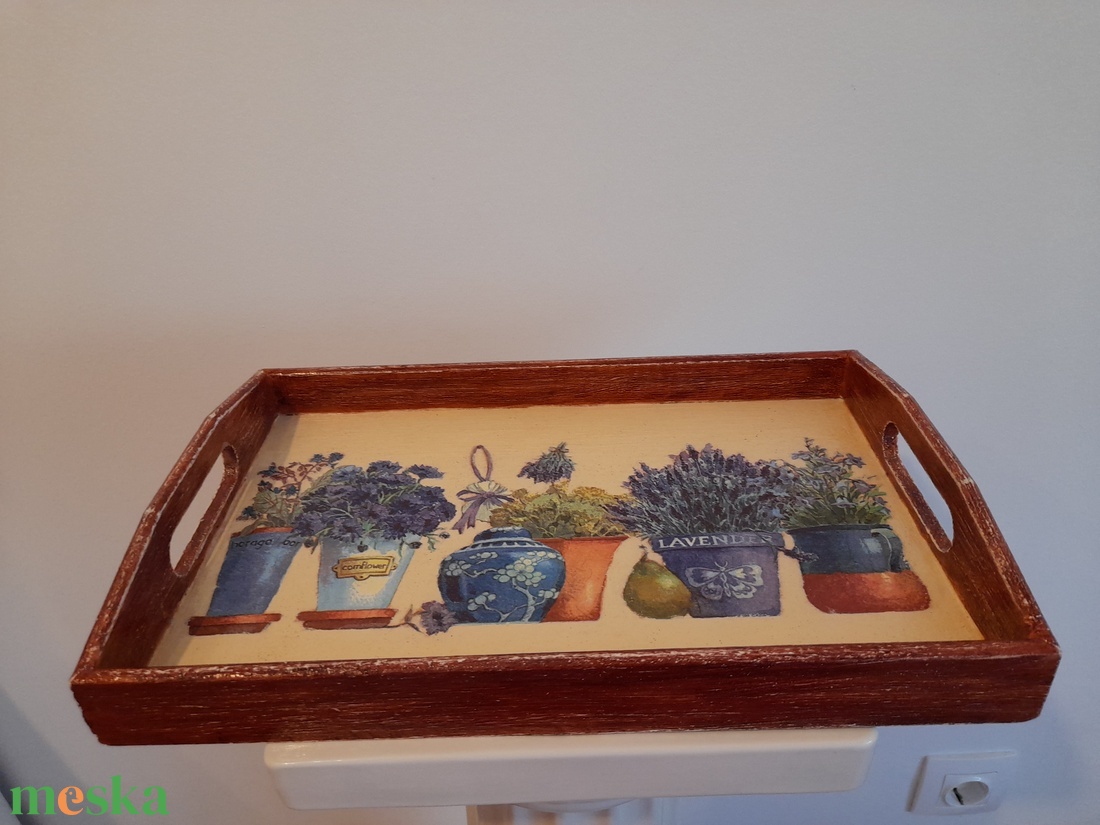 Vintage stílusú  levendulás tálca fából - otthon & életmód - konyhafelszerelés, tálalás - tálalás - tálca - Meska.hu