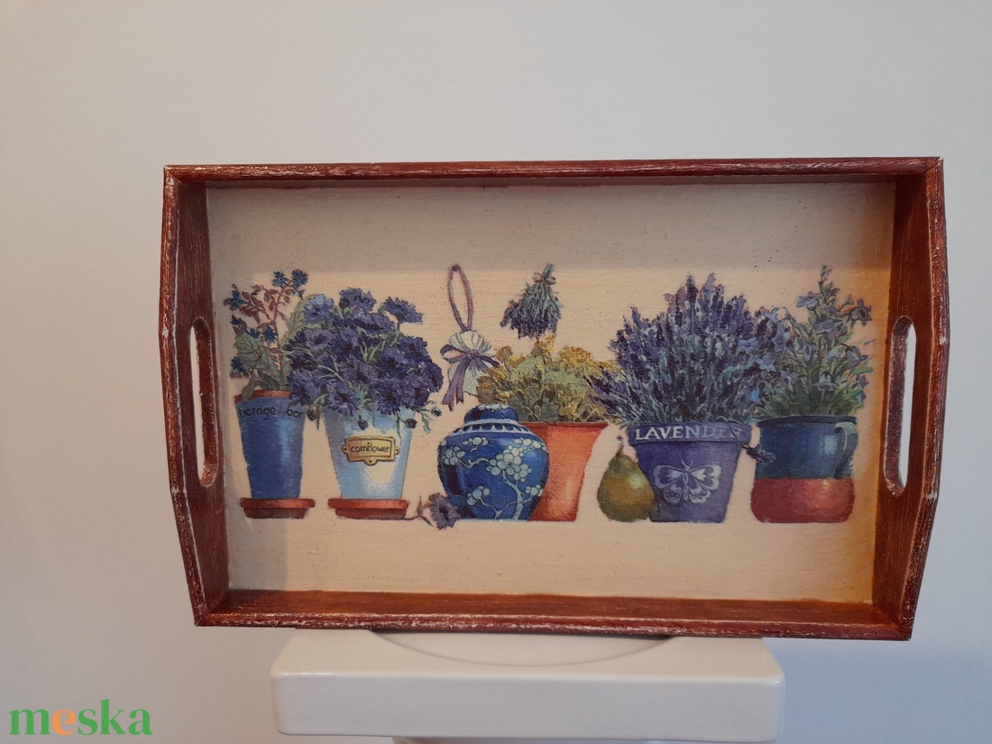 Vintage stílusú  levendulás tálca fából - otthon & életmód - konyhafelszerelés, tálalás - tálalás - tálca - Meska.hu
