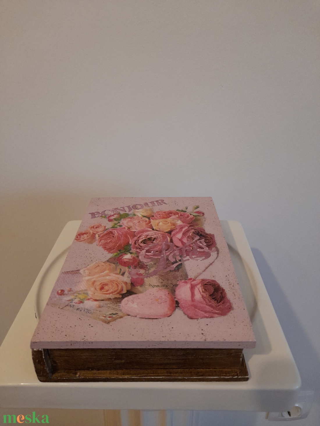  Vintage  rózsás ékszertartó doboz/varrós doboz könyv formájú - ékszer - ékszertartó - ékszerdoboz - Meska.hu