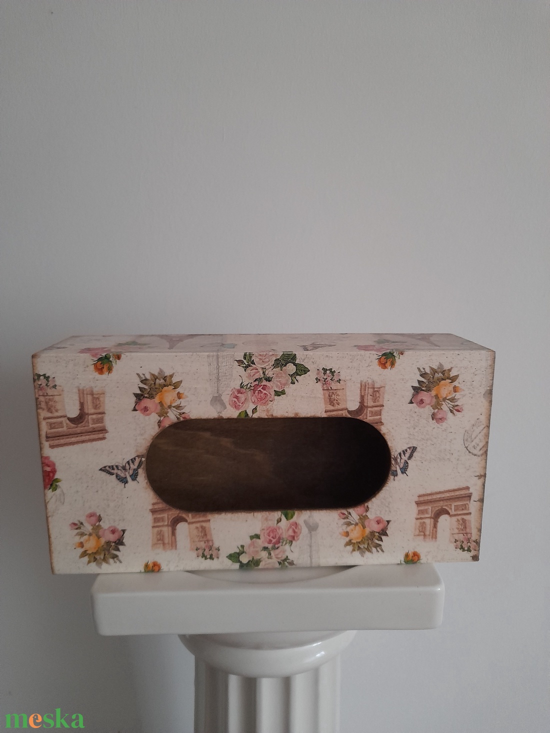  Vintage  stílusú fekvő zsepitartó, törlőkendő tartó párizsias mintával - ékszer - ékszertartó - ékszerdoboz - Meska.hu
