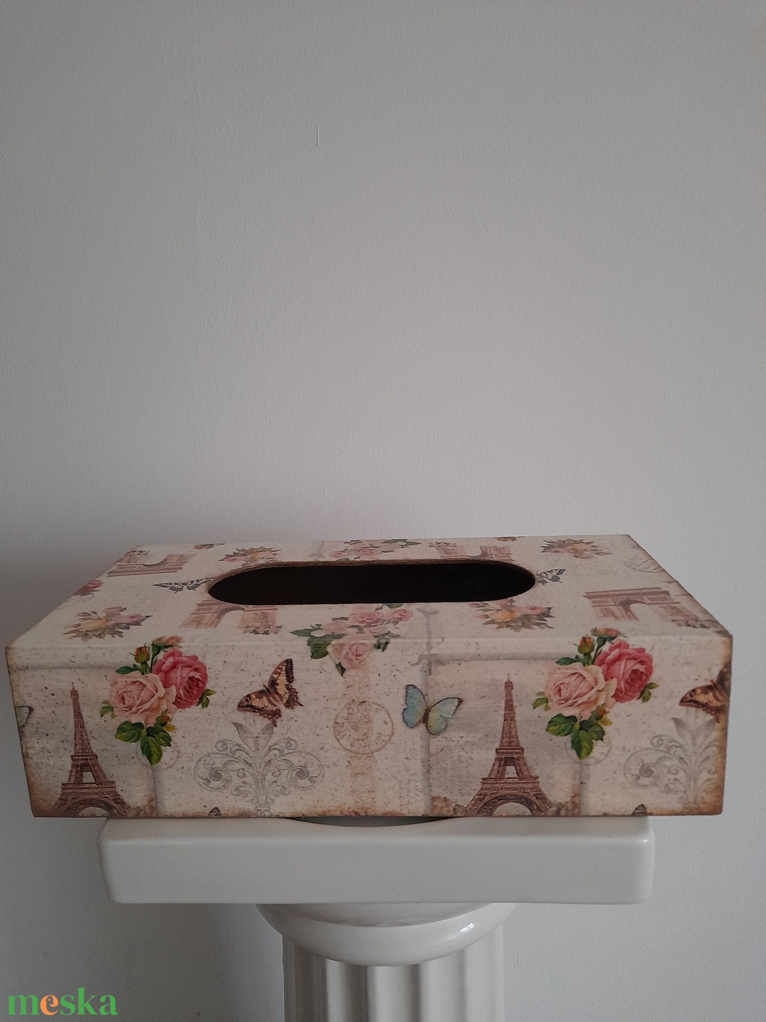  Vintage  stílusú fekvő zsepitartó, törlőkendő tartó párizsias mintával - ékszer - ékszertartó - ékszerdoboz - Meska.hu