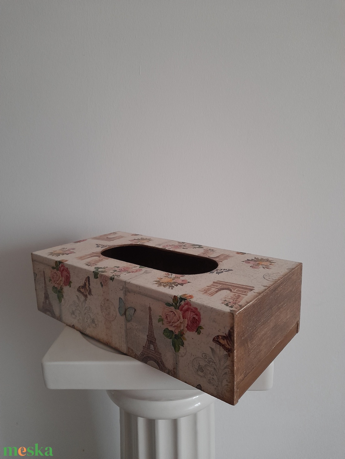  Vintage  stílusú fekvő zsepitartó, törlőkendő tartó párizsias mintával - ékszer - ékszertartó - ékszerdoboz - Meska.hu