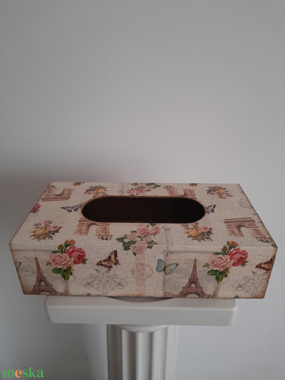  Vintage  stílusú fekvő zsepitartó, törlőkendő tartó párizsias mintával - ékszer - ékszertartó - ékszerdoboz - Meska.hu