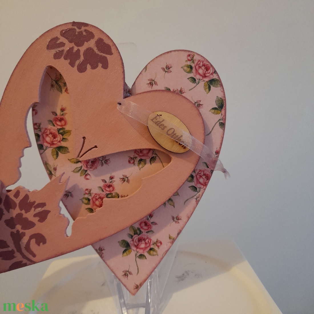 Virág mintájó dupla szív alakú ajtódísz/lakásdekoráció - otthon & életmód - dekoráció - ajtó- és ablak dekoráció - ajtódísz & kopogtató - Meska.hu