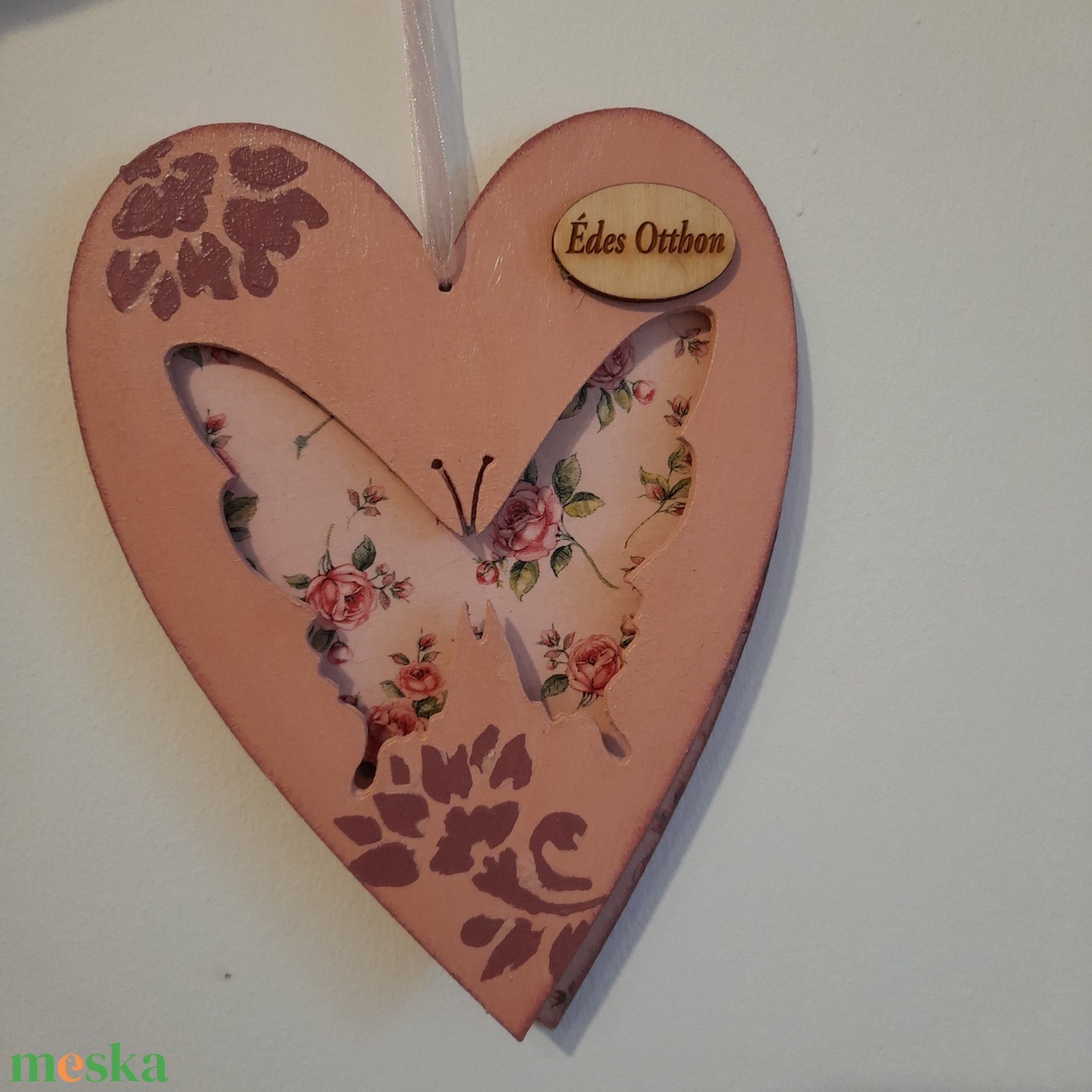 Virág mintájó dupla szív alakú ajtódísz/lakásdekoráció - otthon & életmód - dekoráció - ajtó- és ablak dekoráció - ajtódísz & kopogtató - Meska.hu
