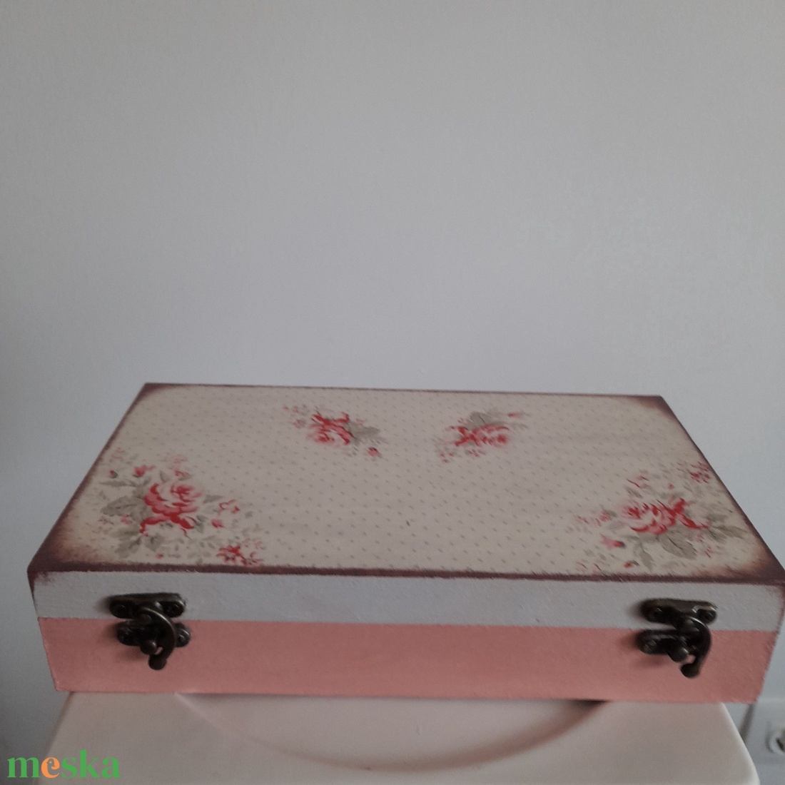  Vintage rózsás ékszertartó doboz/ varrós doboz - otthon & életmód - konyhafelszerelés, tálalás - konyhai tárolás - tea & kávé tárolás - Meska.hu
