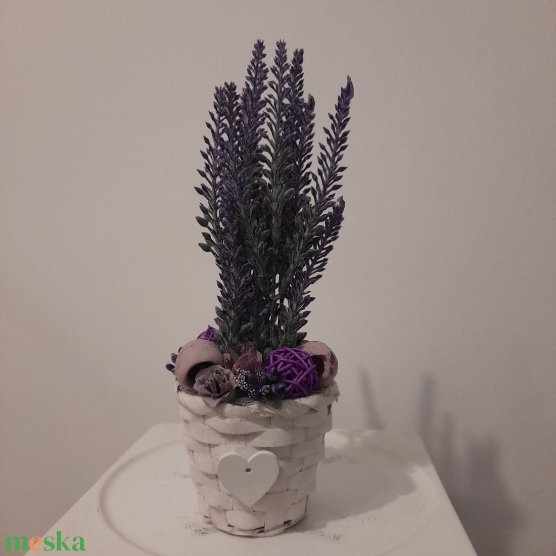  Virágbox / asztaldísz vintage lila virágokkal  - otthon & életmód - dekoráció - virágdísz és tartó - virágbox, virágdoboz - Meska.hu