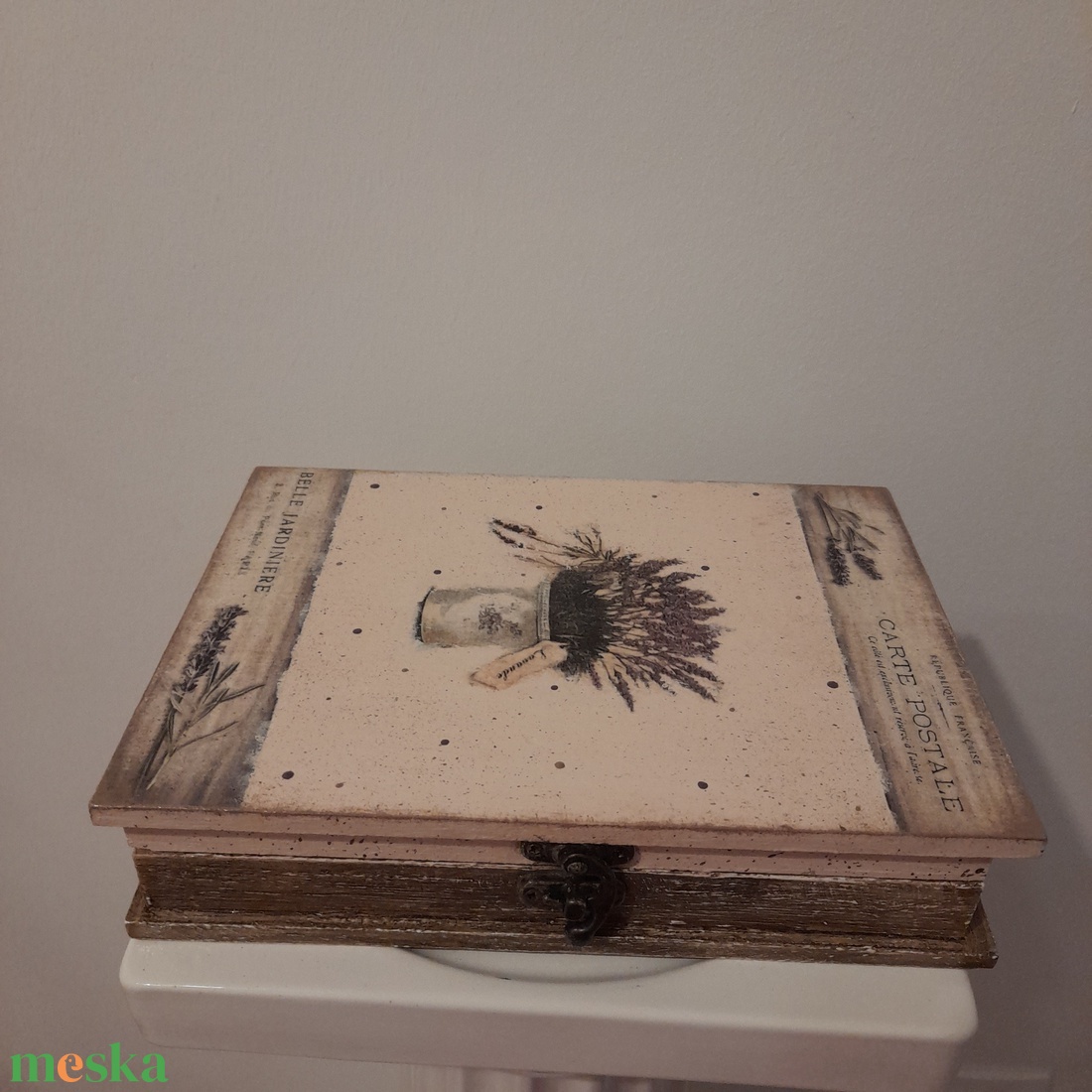  Vintage  levendulás ékszertartó doboz/varrós doboz könyv formájú - ékszer - ékszertartó - ékszerdoboz - Meska.hu