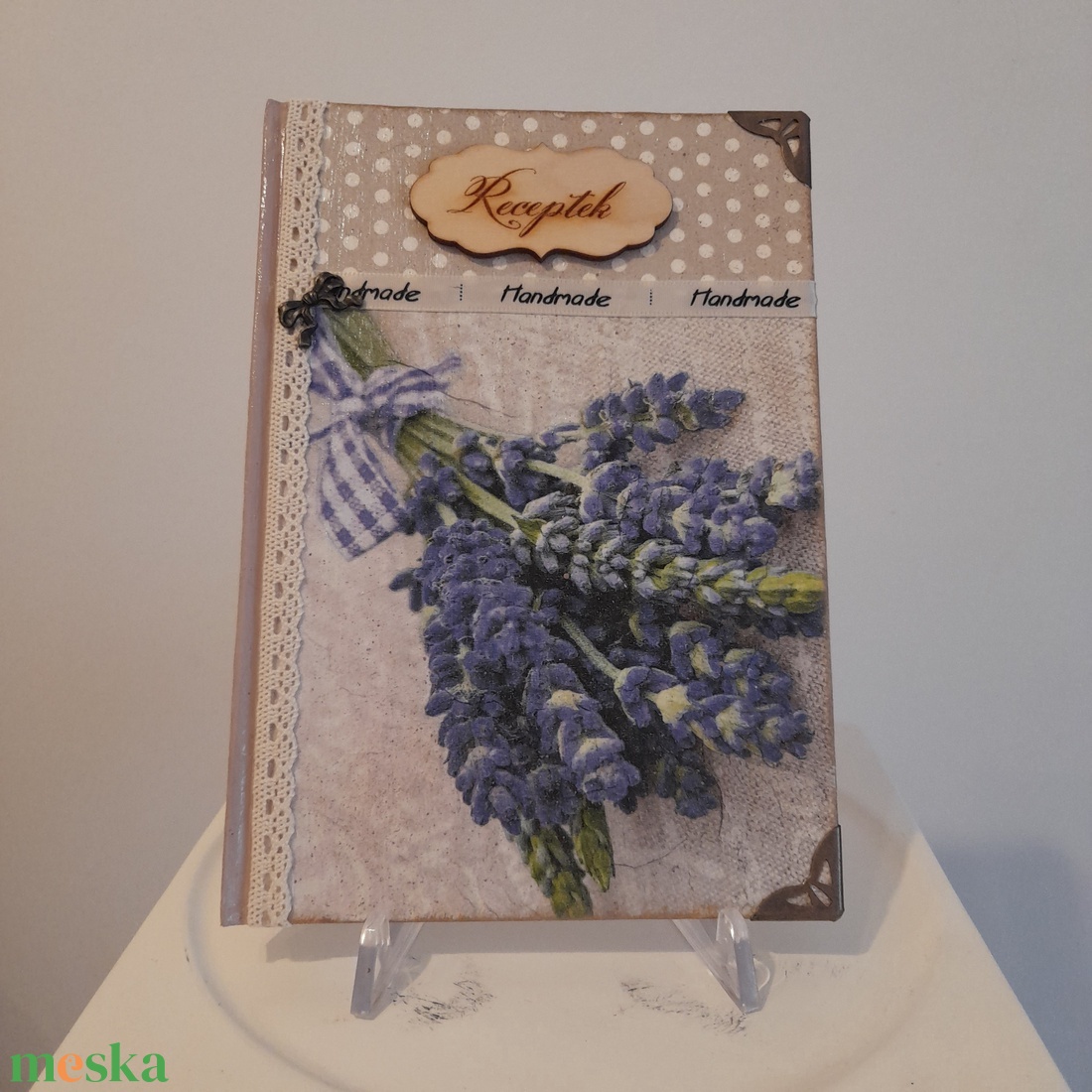 Receptfüzet csokros levendula mintával a vintage jegyében - otthon & életmód - konyhafelszerelés, tálalás - sütés, főzés - receptfüzet - Meska.hu