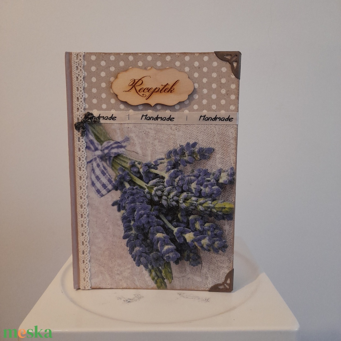 Receptfüzet csokros levendula mintával a vintage jegyében - otthon & életmód - konyhafelszerelés, tálalás - sütés, főzés - receptfüzet - Meska.hu